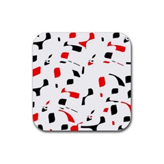 White, Red And Black Pattern Rubber Coaster (square)  by Valentinaart