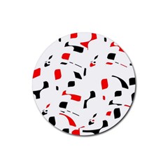 White, Red And Black Pattern Rubber Coaster (round)  by Valentinaart