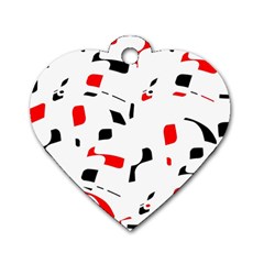 White, Red And Black Pattern Dog Tag Heart (two Sides) by Valentinaart