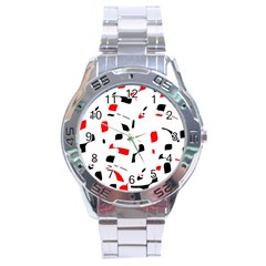 White, Red And Black Pattern Stainless Steel Analogue Watch by Valentinaart