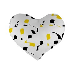 Yellow, black and white pattern Standard 16  Premium Heart Shape Cushions