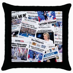 Hillary 2016 Historic Newspaper Collage Throw Pillow Case (black)