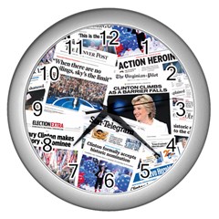 Hillary 2016 Historic Newspaper Collage Wall Clocks (silver)  by blueamerica