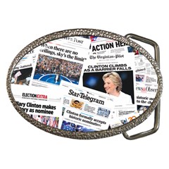 Hillary 2016 Historic Newspaper Collage Belt Buckles by blueamerica