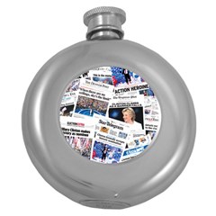 Hillary 2016 Historic Newspaper Collage Round Hip Flask (5 Oz) by blueamerica