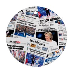 Hillary 2016 Historic Newspaper Collage Round Ornament (two Sides)  by blueamerica