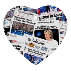 Hillary 2016 Historic Newspaper Collage Heart Ornament (2 Sides) by blueamerica