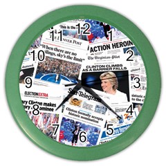 Hillary 2016 Historic Newspaper Collage Color Wall Clocks by blueamerica