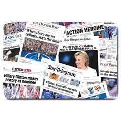 Hillary 2016 Historic Newspaper Collage Large Doormat  by blueamerica