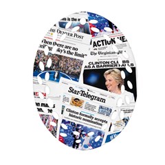 Hillary 2016 Historic Newspaper Collage Oval Filigree Ornament (2-side)  by blueamerica