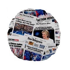 Hillary 2016 Historic Newspaper Collage Standard 15  Premium Round Cushions by blueamerica