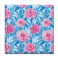 Blue & Pink Floral Tile Coasters by TanyaDraws