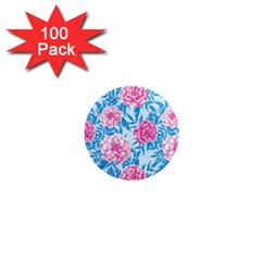 Blue & Pink Floral 1  Mini Magnets (100 Pack)  by TanyaDraws