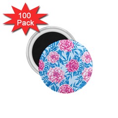 Blue & Pink Floral 1 75  Magnets (100 Pack)  by TanyaDraws