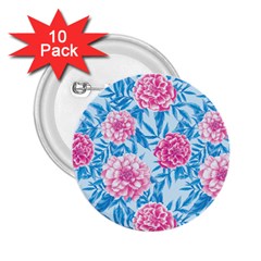 Blue & Pink Floral 2 25  Buttons (10 Pack)  by TanyaDraws