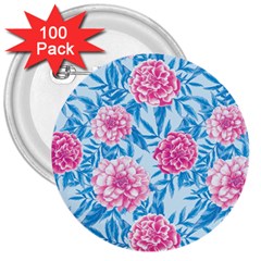 Blue & Pink Floral 3  Buttons (100 Pack)  by TanyaDraws