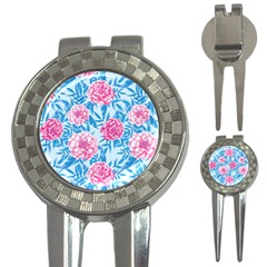 Blue & Pink Floral 3-in-1 Golf Divots by TanyaDraws