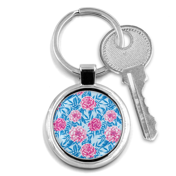 Blue & Pink Floral Key Chains (Round) 