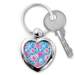 Blue & Pink Floral Key Chains (heart)  by TanyaDraws