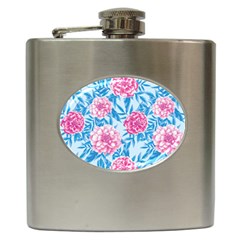 Blue & Pink Floral Hip Flask (6 Oz) by TanyaDraws