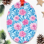 Blue & Pink Floral Oval Ornament (Two Sides) Front