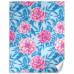 Blue & Pink Floral Canvas 12  X 16   by TanyaDraws