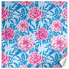 Blue & Pink Floral Canvas 16  X 16   by TanyaDraws