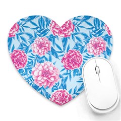 Blue & Pink Floral Heart Mousepads by TanyaDraws