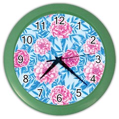 Blue & Pink Floral Color Wall Clocks by TanyaDraws