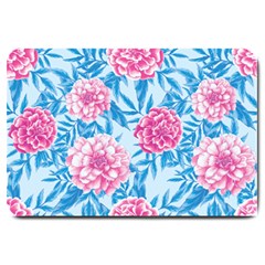 Blue & Pink Floral Large Doormat  by TanyaDraws