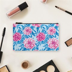 Blue & Pink Floral Cosmetic Bag (small)  by TanyaDraws