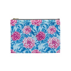 Blue & Pink Floral Cosmetic Bag (medium)  by TanyaDraws