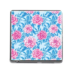 Blue & Pink Floral Memory Card Reader (square) by TanyaDraws