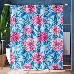 Blue & Pink Floral Shower Curtain 60  X 72  (medium)  by TanyaDraws