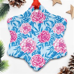 Blue & Pink Floral Snowflake Ornament (2-side) by TanyaDraws