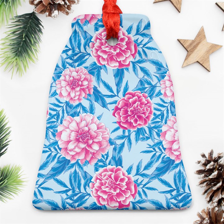 Blue & Pink Floral Bell Ornament (2 Sides)