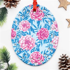 Blue & Pink Floral Ornament (oval Filigree)  by TanyaDraws