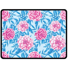 Blue & Pink Floral Double Sided Fleece Blanket (large)  by TanyaDraws