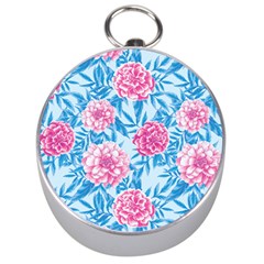 Blue & Pink Floral Silver Compasses by TanyaDraws