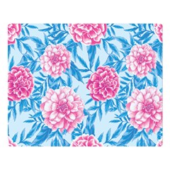 Blue & Pink Floral Double Sided Flano Blanket (large)  by TanyaDraws