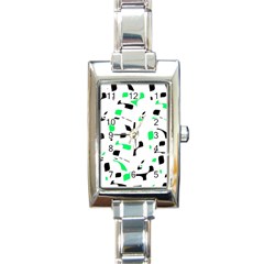 Green, Black And White Pattern Rectangle Italian Charm Watch by Valentinaart