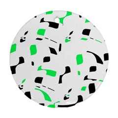 Green, Black And White Pattern Ornament (round)  by Valentinaart