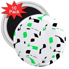 Green, Black And White Pattern 3  Magnets (10 Pack)  by Valentinaart