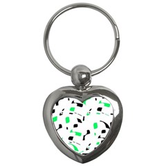 Green, Black And White Pattern Key Chains (heart)  by Valentinaart