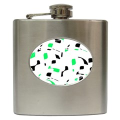 Green, Black And White Pattern Hip Flask (6 Oz) by Valentinaart