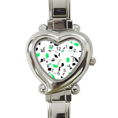 Green, Black And White Pattern Heart Italian Charm Watch by Valentinaart