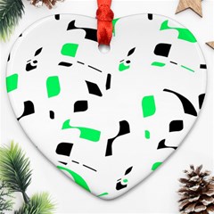 Green, Black And White Pattern Heart Ornament (2 Sides) by Valentinaart