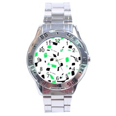 Green, Black And White Pattern Stainless Steel Analogue Watch by Valentinaart