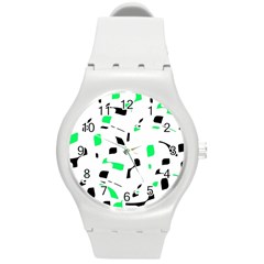 Green, Black And White Pattern Round Plastic Sport Watch (m) by Valentinaart