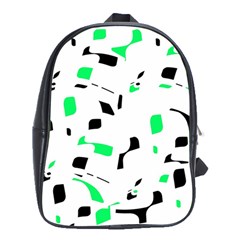 Green, Black And White Pattern School Bags (xl)  by Valentinaart